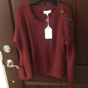 NWT maroon pink rose cable knit sweater